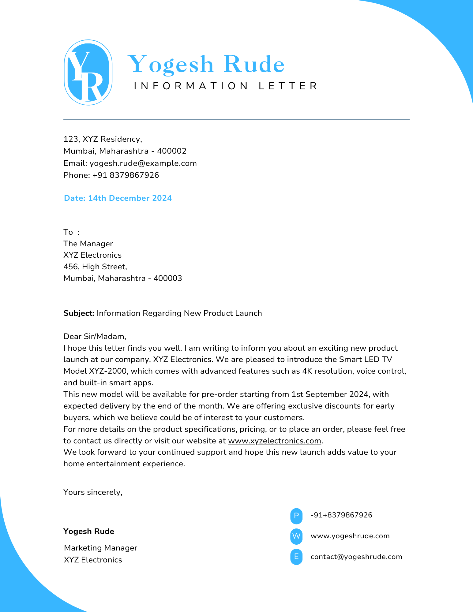 Request for Information Letter Example