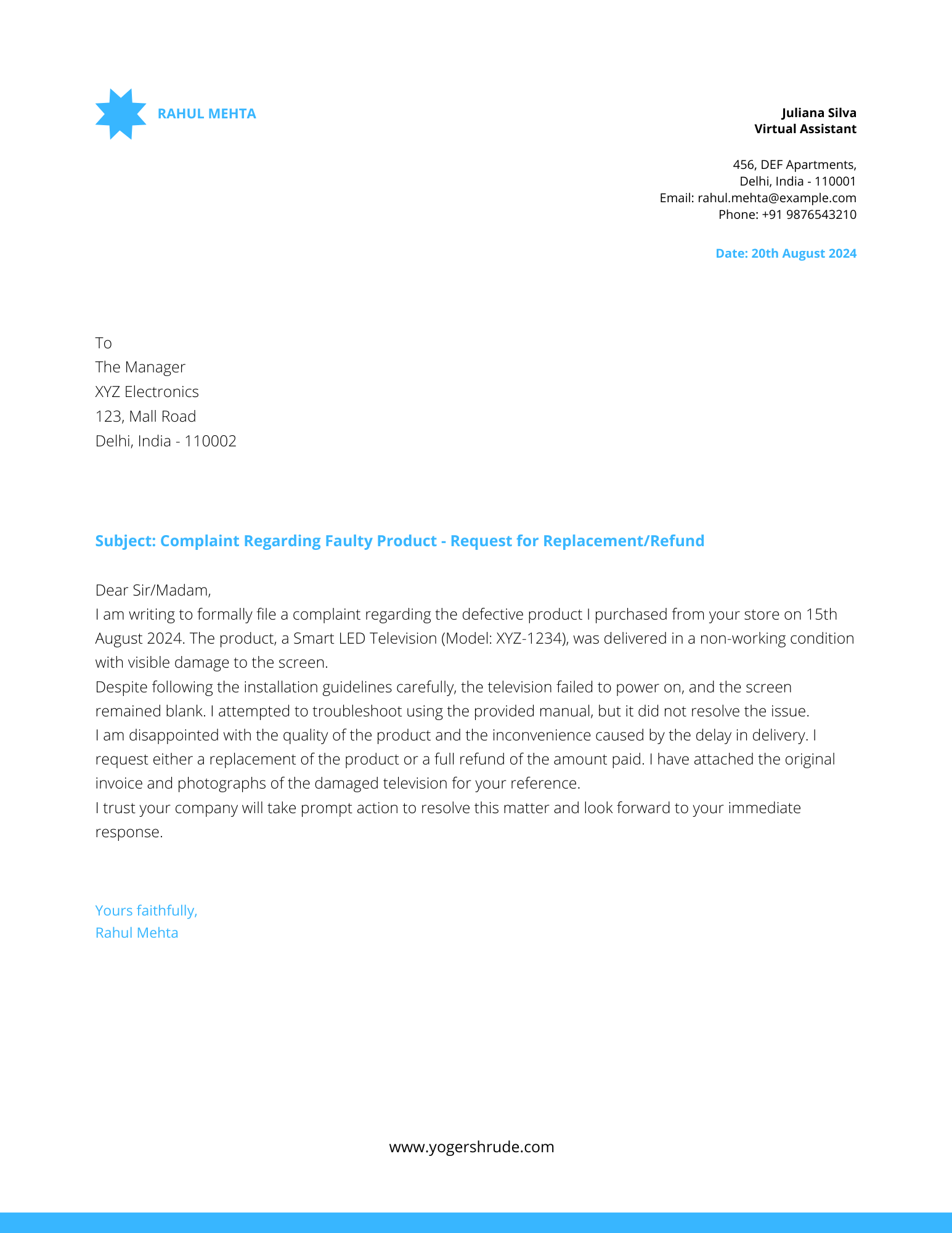 Complaint Letter Example